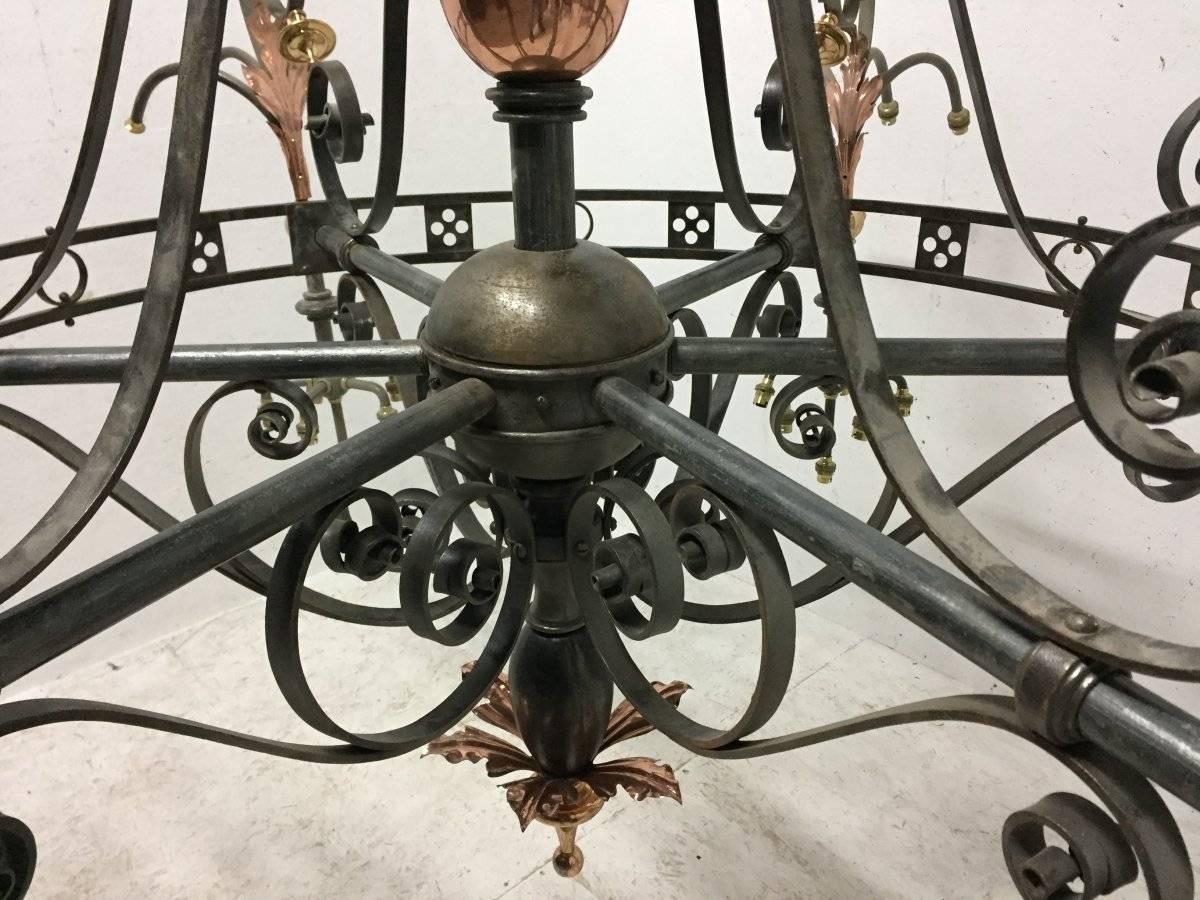 Enormous Arts & Crafts Brass & Iron Chandelier from St Georges Church in Glasgow 1