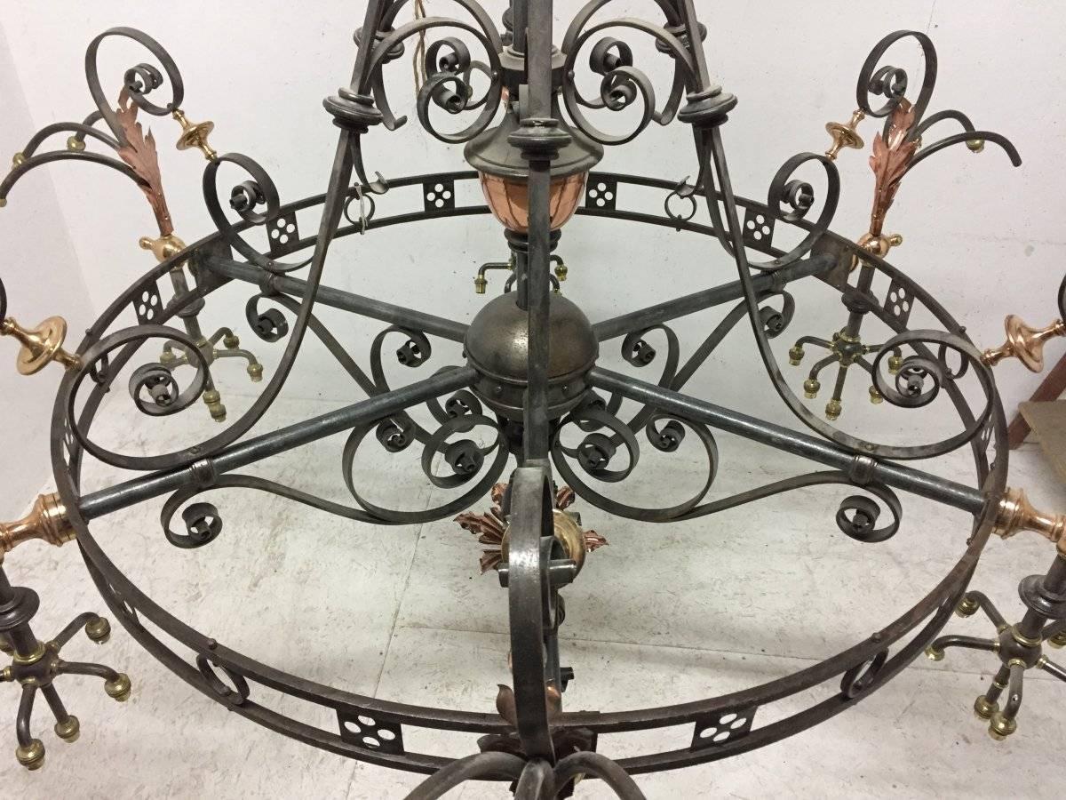 Enormous Arts & Crafts Brass & Iron Chandelier from St Georges Church in Glasgow 3