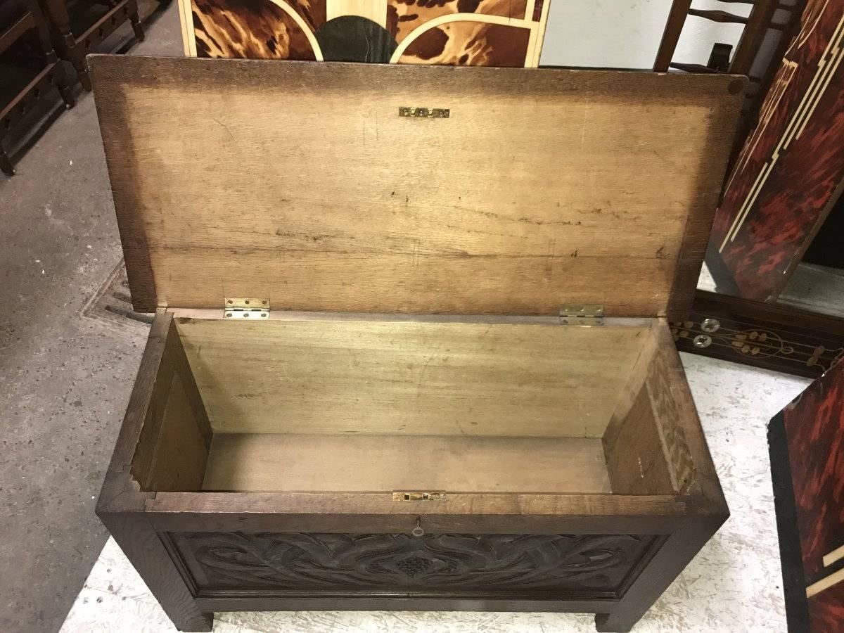 Rare Arts & Crafts Oak Linen Trunk Attributed to C R Ashbee 1