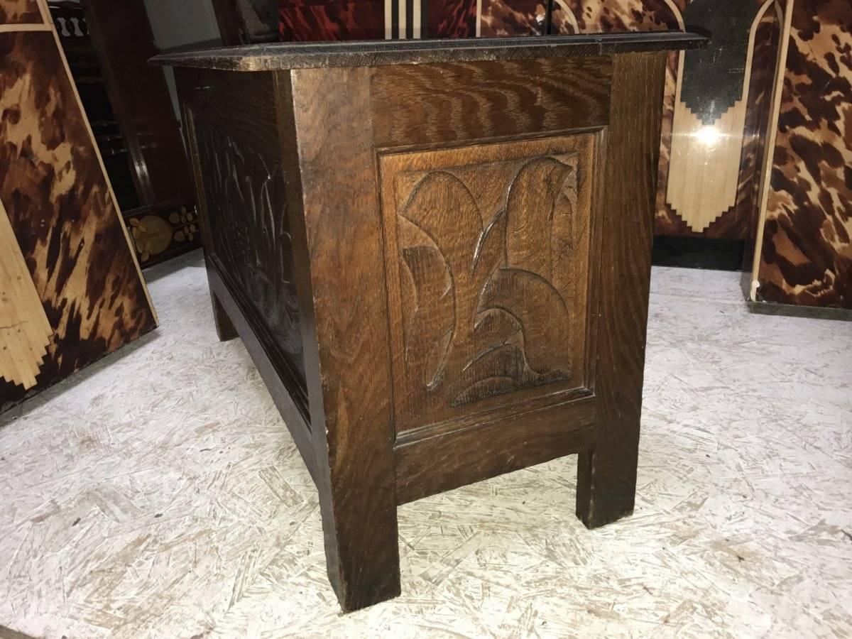 Late 19th Century Rare Arts & Crafts Oak Linen Trunk Attributed to C R Ashbee