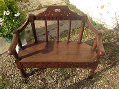 Arts & Crafts Inlaid Oak Settle Possibly Commissioned by Sir Samuel Morton