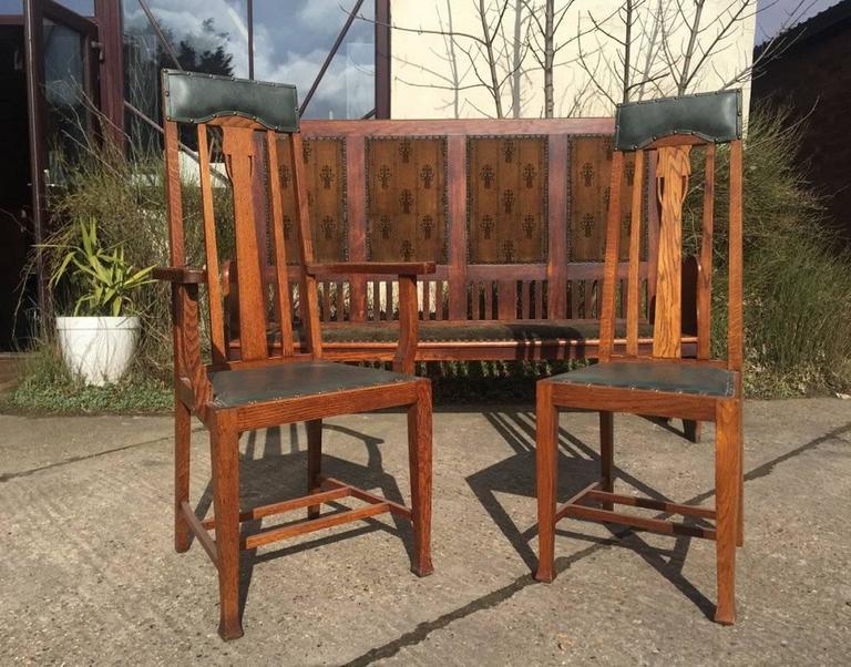 Rare Set of 12 Arts and Crafts Glasgow School Oak Dining Chairs For Sale at 1stdibs