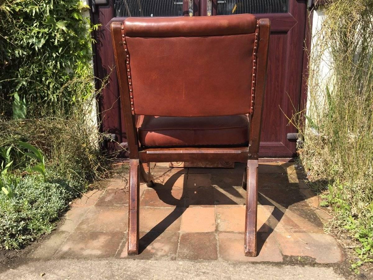 Arts and Crafts Arts & Crafts Oak & Leather Armchair in Style of E W Pugin with Organic Styling For Sale