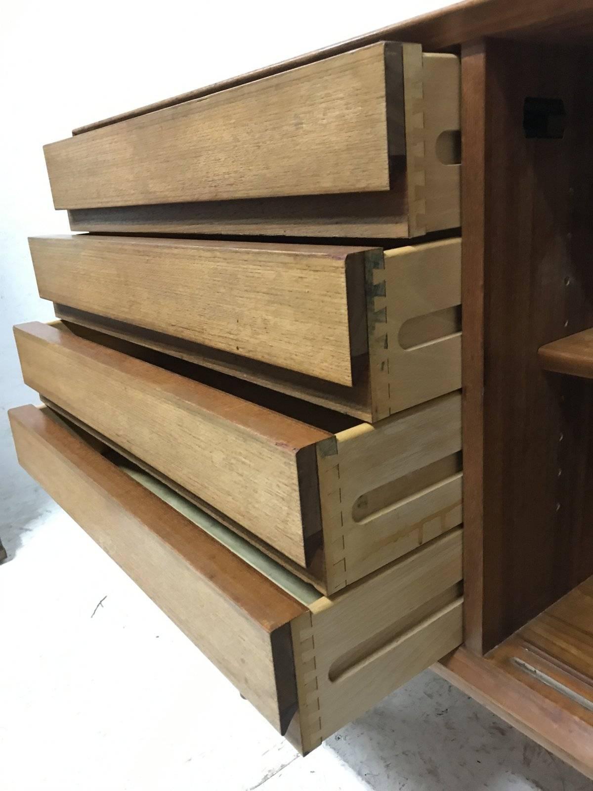 Mid-20th Century Rare Model 18 Teak Sideboard Having Four Drawers and Two Sliding Doors