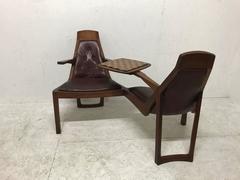 Danish Style Teak Duet Seat for Lovers of Chess Signed R Bellinger, 1977