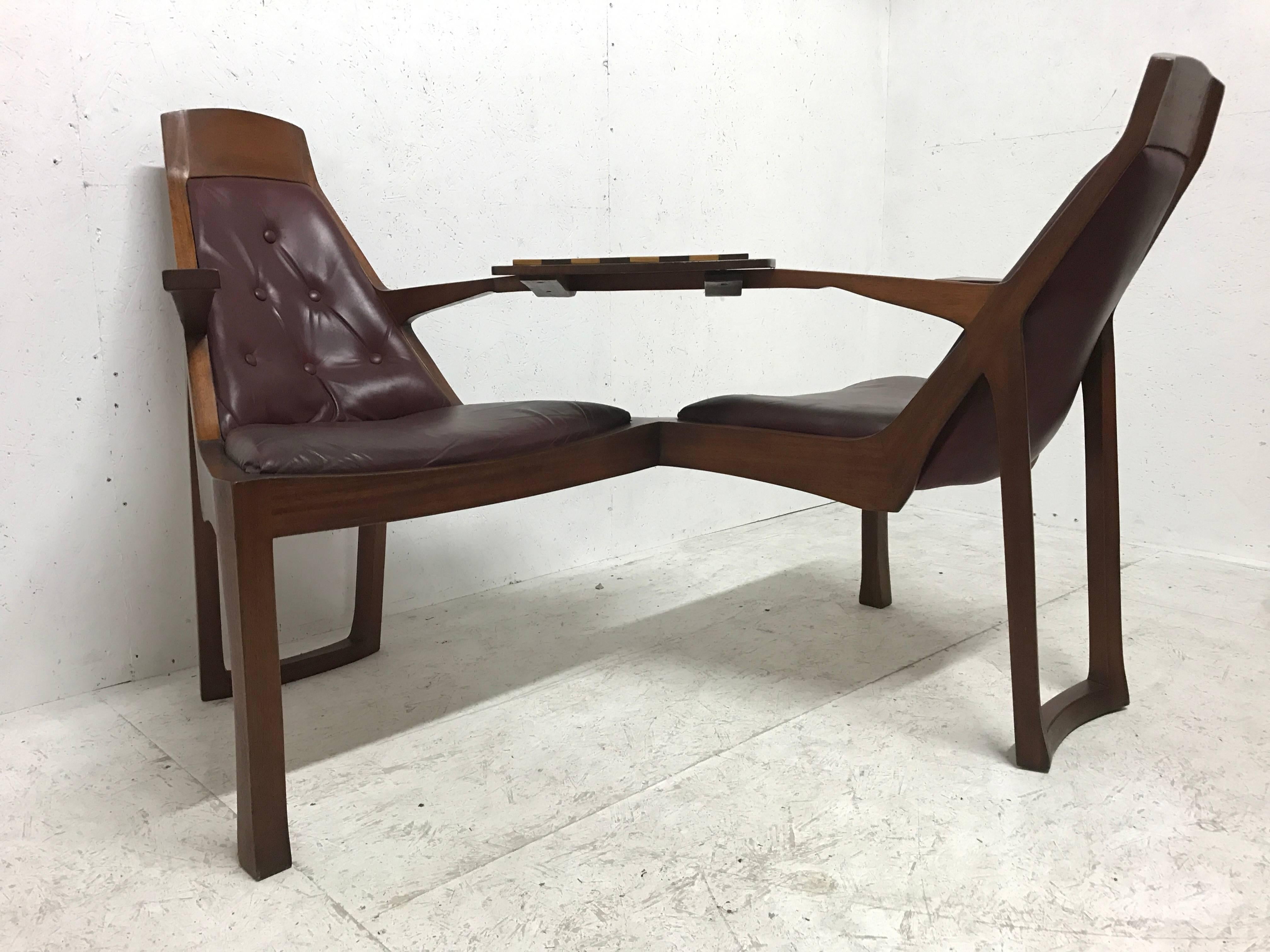 Hand-Crafted Danish Style Teak Duet Seat for Lovers of Chess Signed R Bellinger, 1977
