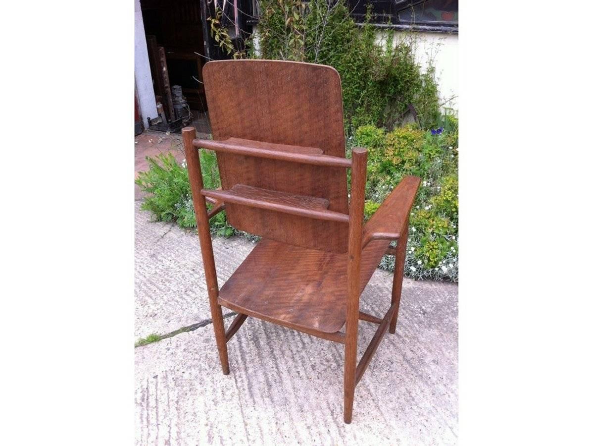 Scandinavian Modern A Scandinavian Style Designer Solid Oak Armchair with a Laminated Back and Seat. For Sale