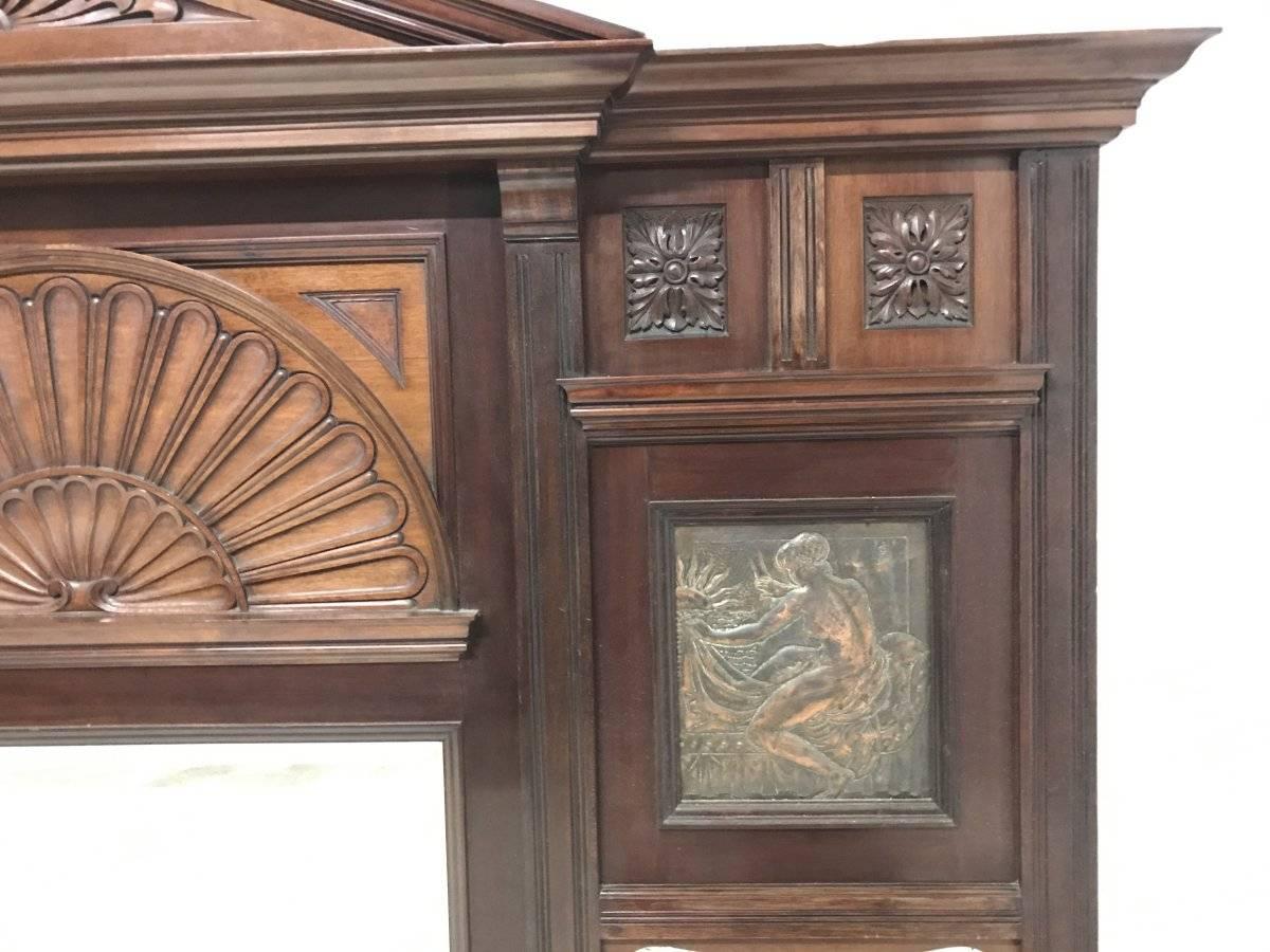Hand-Crafted Arts and Crafts Mahogany Overmantel in the Manner of George Jack For Sale