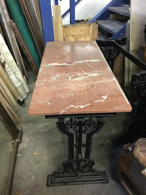 Near Pair of Gothic Revival Cast Iron Garden Tables by Hufton