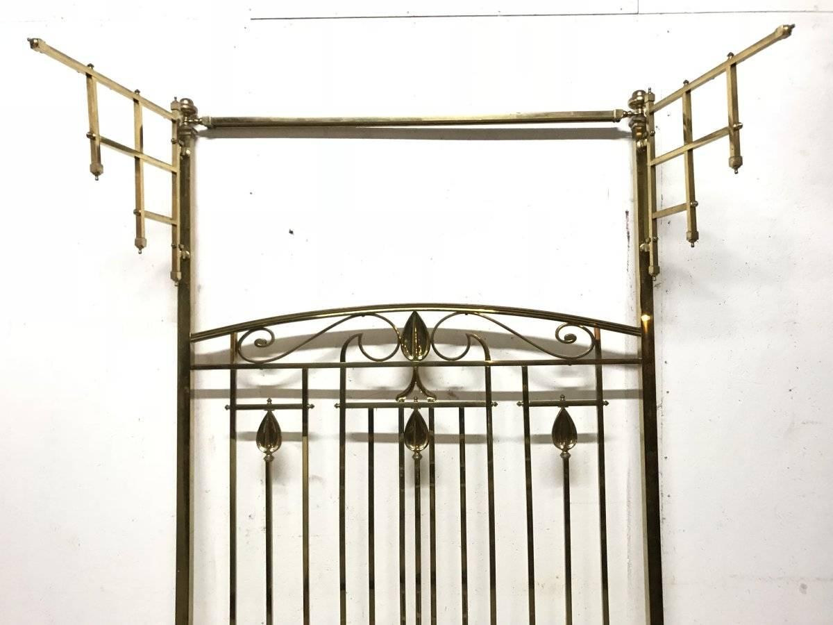 English An Arts & Crafts Cast Brass Half Tester Double Bed with Stylised Floral Details