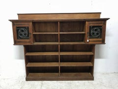 Liberty & Co. Arts & Crafts Oak Bookcase Stain Glass and Copper Hinges & Handles