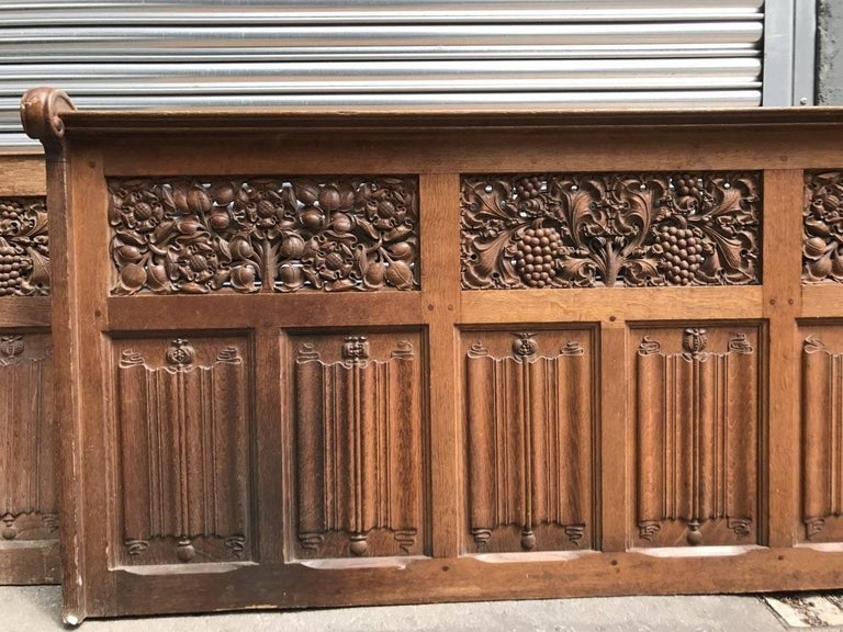 Arts and Crafts Oak Panelling with Hand Carved Pomegranates, Roses and