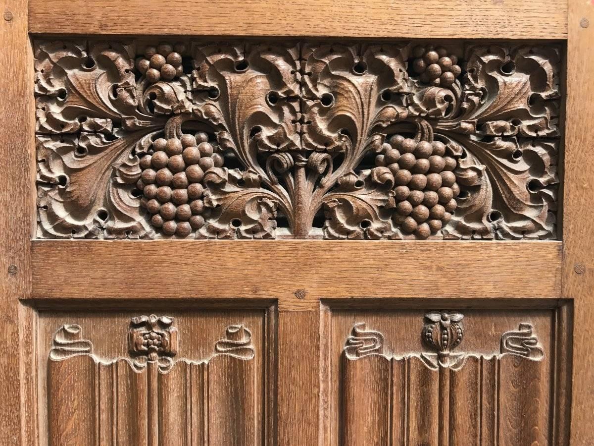 Arts & Crafts Oak Panelling Pieces with Hand-Carved Pomegranates, Roses & Grapes 2