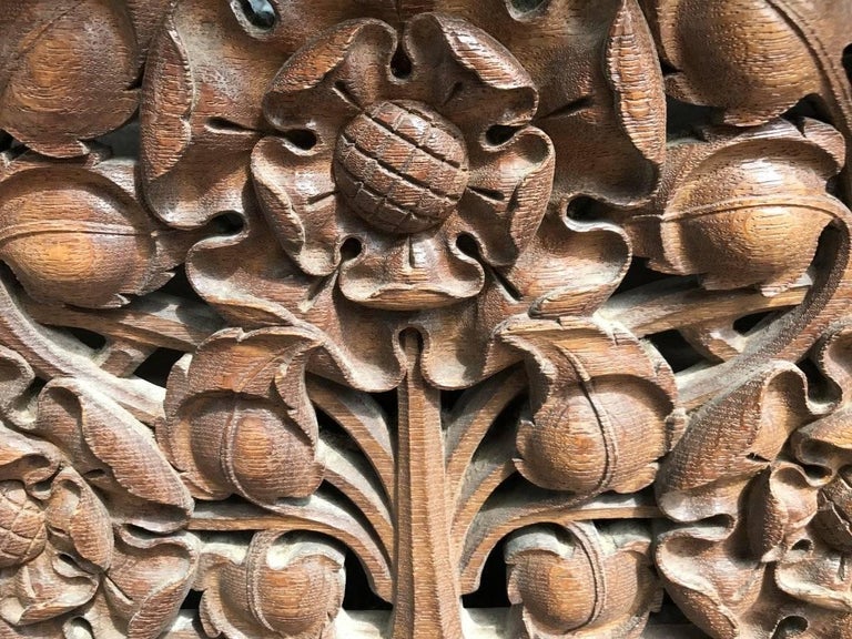 Arts and Crafts Oak Panelling Pieces with HandCarved Pomegranates