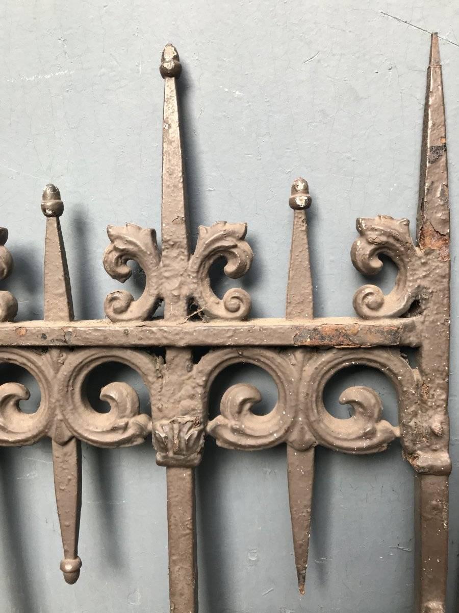 English A Pair of Gothic Revival Cast Iron Gates with Acorn Finials & the Original Posts