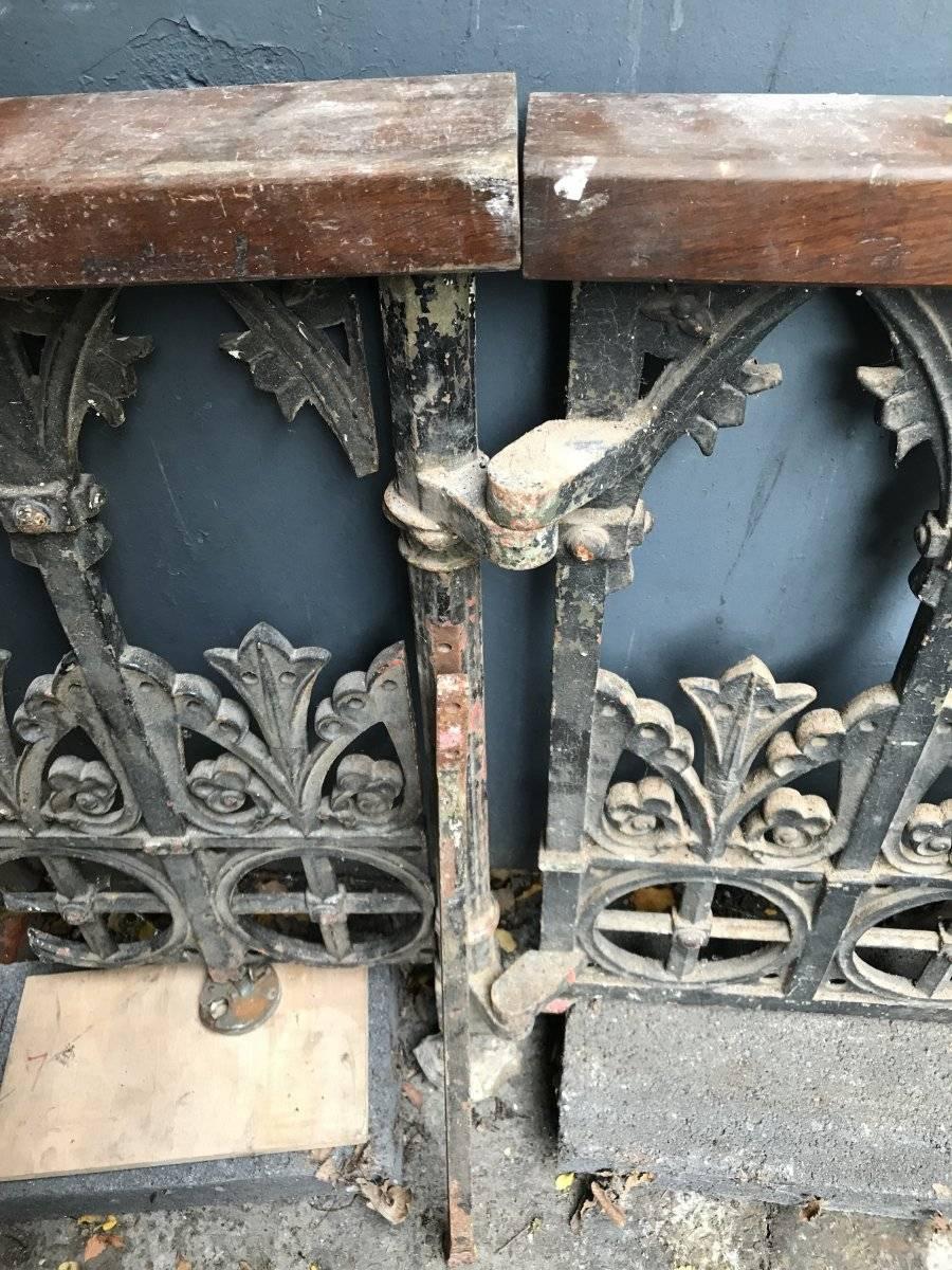 English Gothic Revival Cast Iron Gate with Both Side Railings and Geometric Decoration For Sale