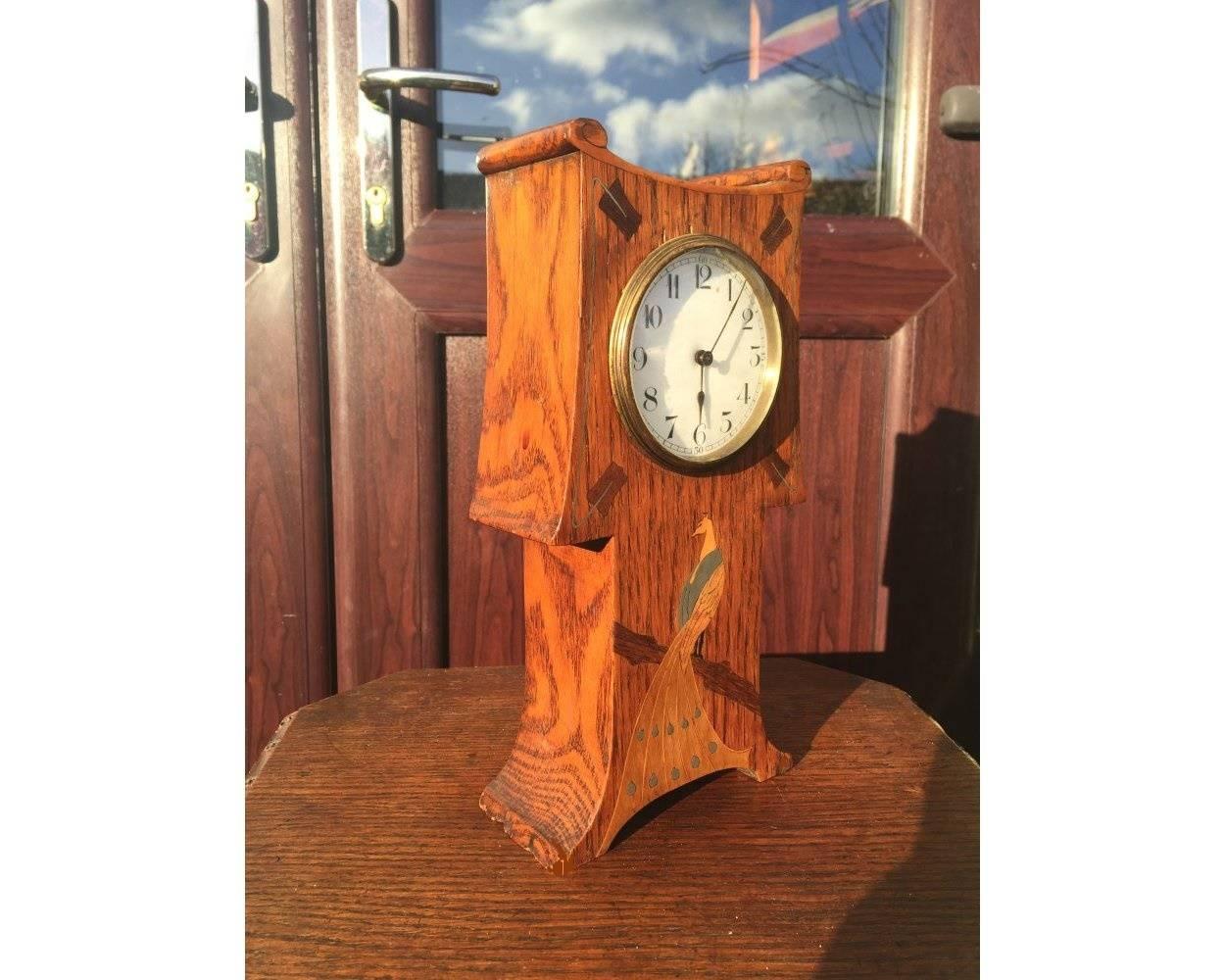 Guild Of Handicraft Attri Arts And Crafts Oak Mantel Clock With Inlaid