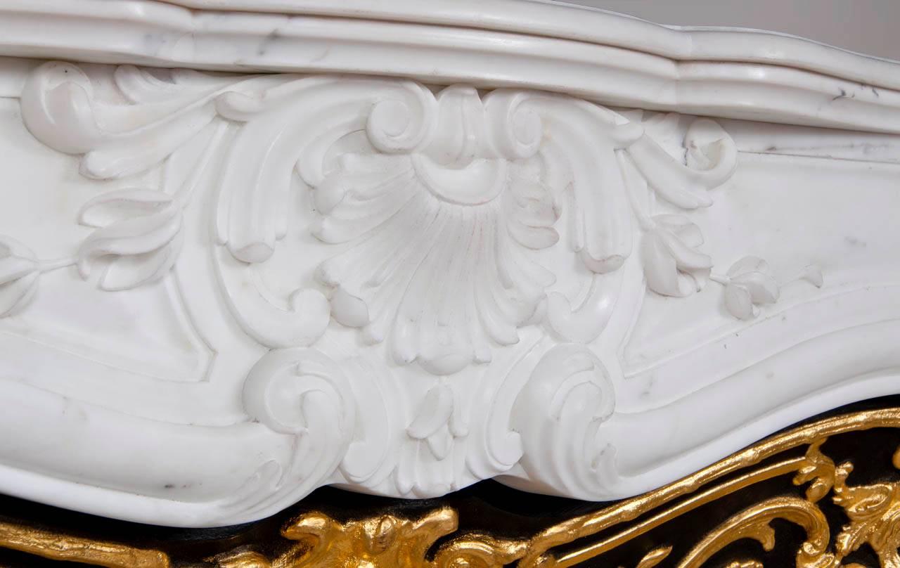 French “Madame Du Barry” Louis XV Style Fireplace Made in Carrara Marble