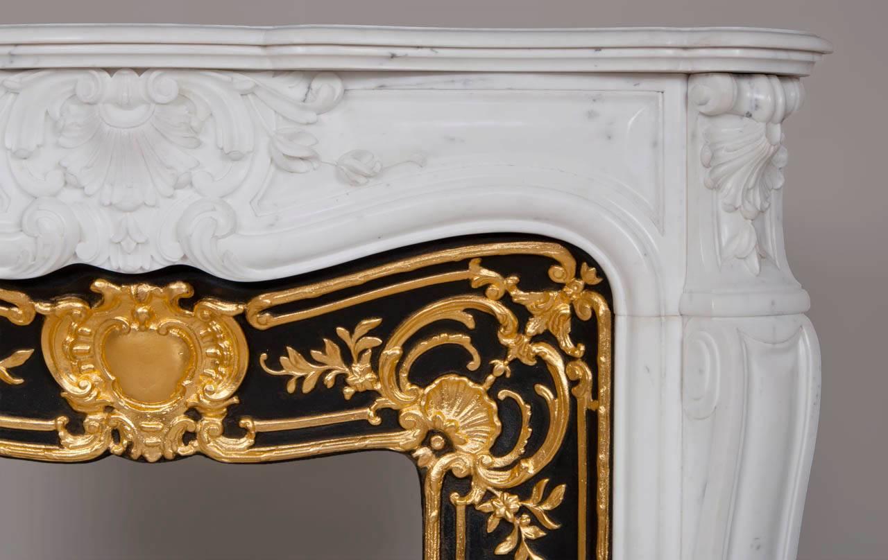 Carved “Madame Du Barry” Louis XV Style Fireplace Made in Carrara Marble