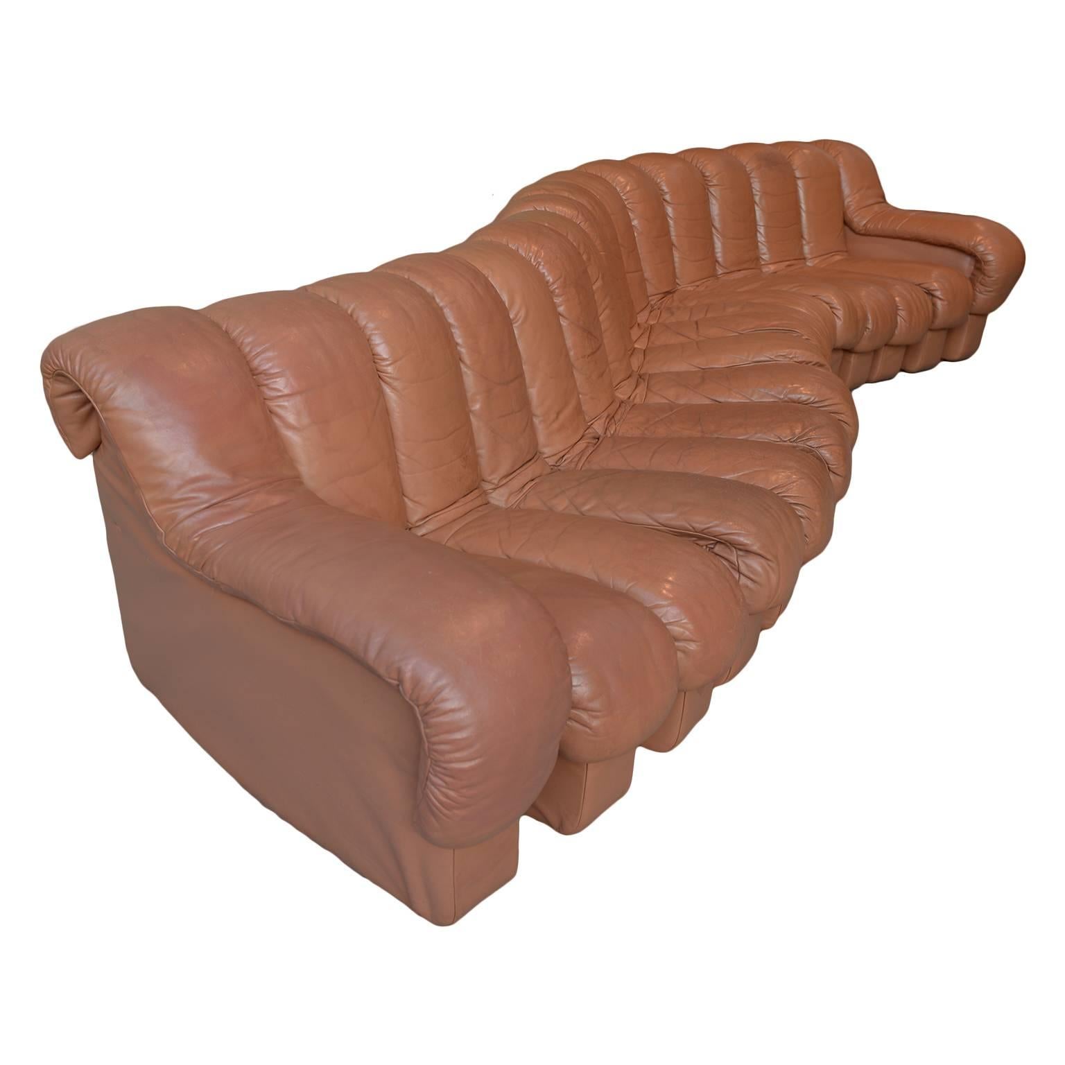 De Sede Ds600 Ueli bergere "Non-Stop" sofa, 16 pieces, full leather upholstery with some small damages.