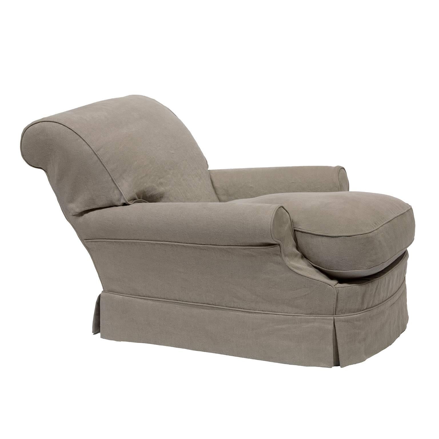 Made by am designs. High quality handmade club in Belgium with seat cushion, ultra-comfortable. Price including slipcover. Fabric shown pure gray. Fabric needs to be ordered separately.