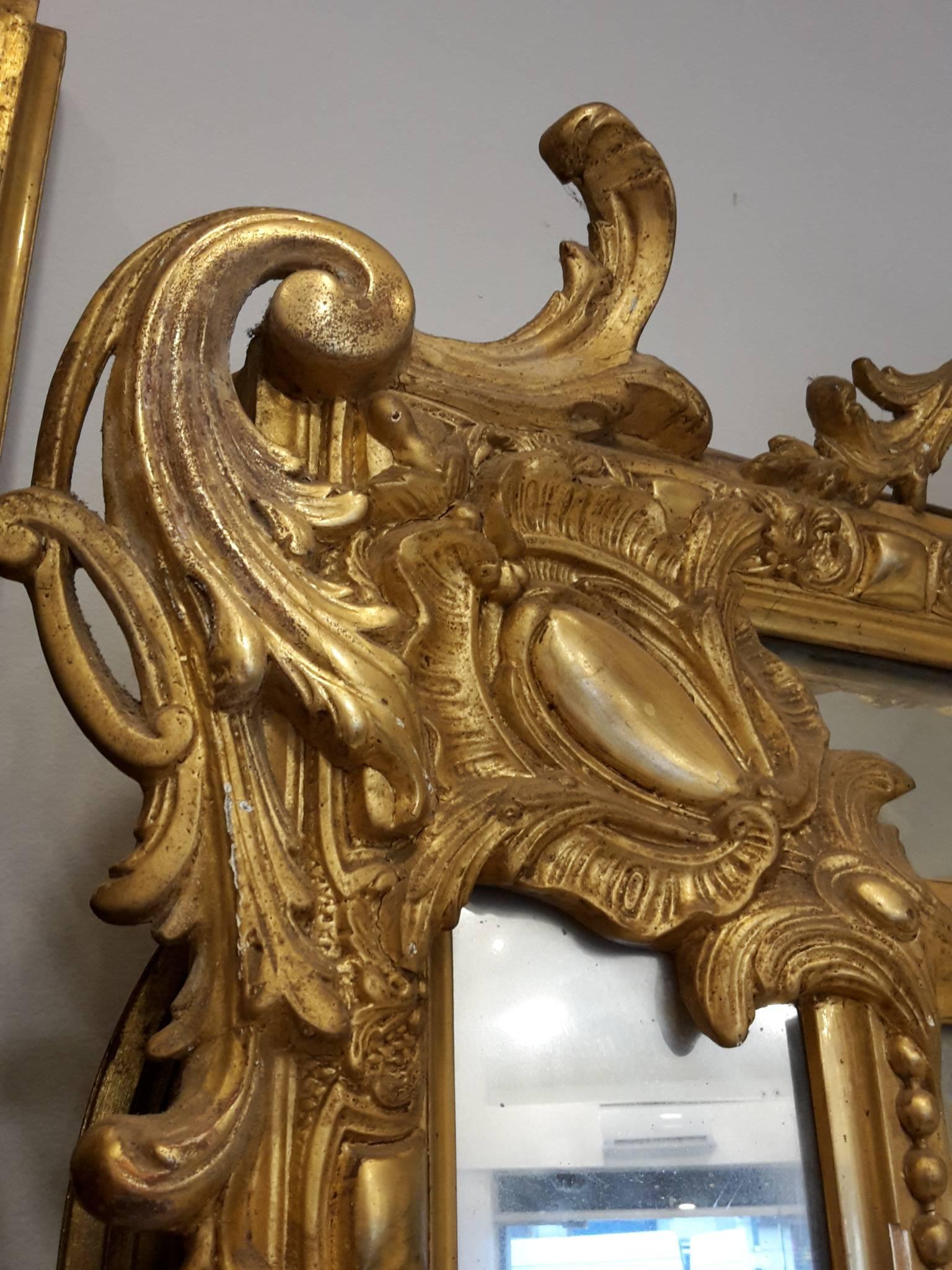 French Antique Mirror Napoleon III Gold Leaf In Good Condition For Sale In Saint-Ouen, FR