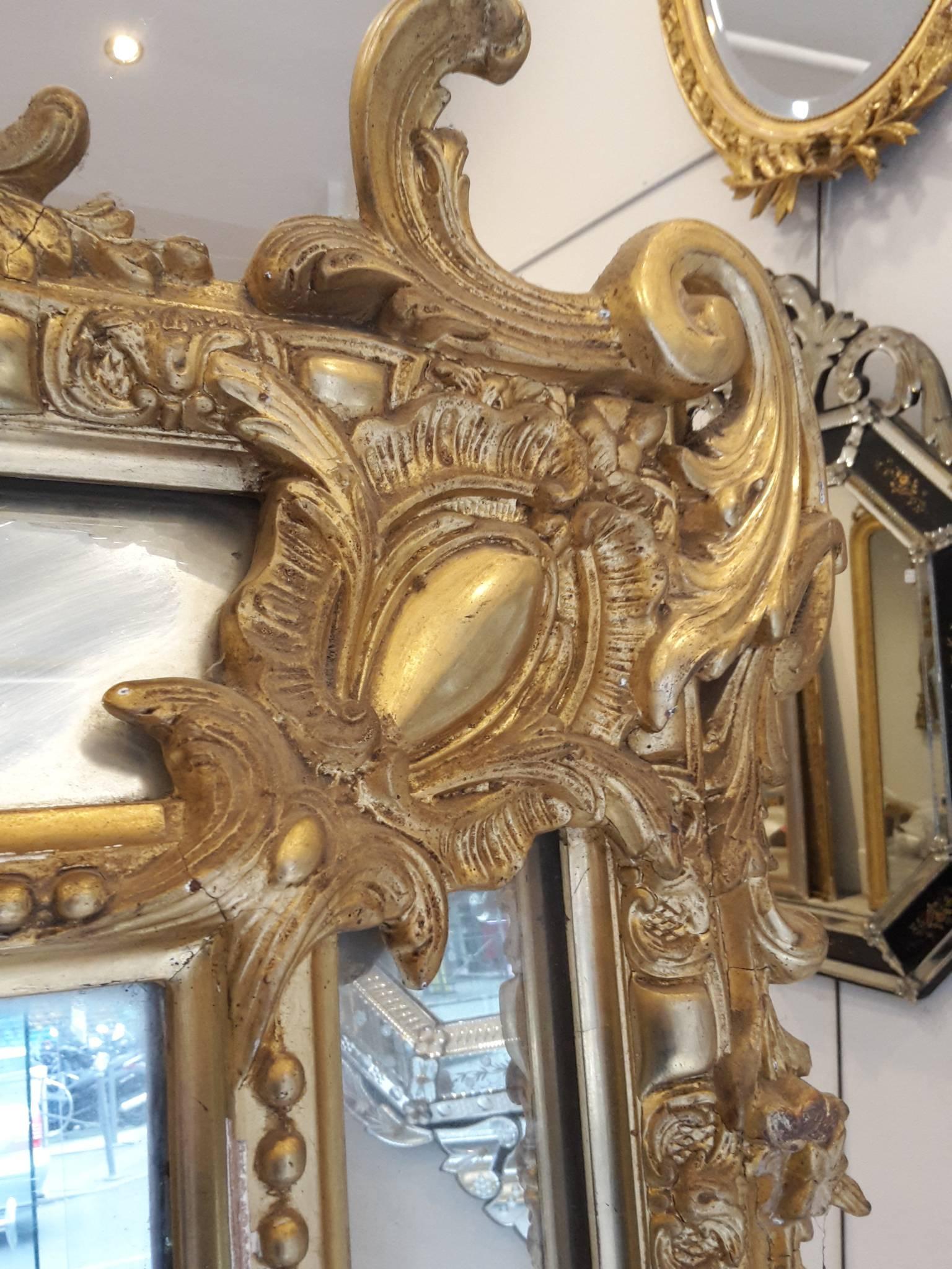 Gesso French Antique Mirror Napoleon III Gold Leaf For Sale
