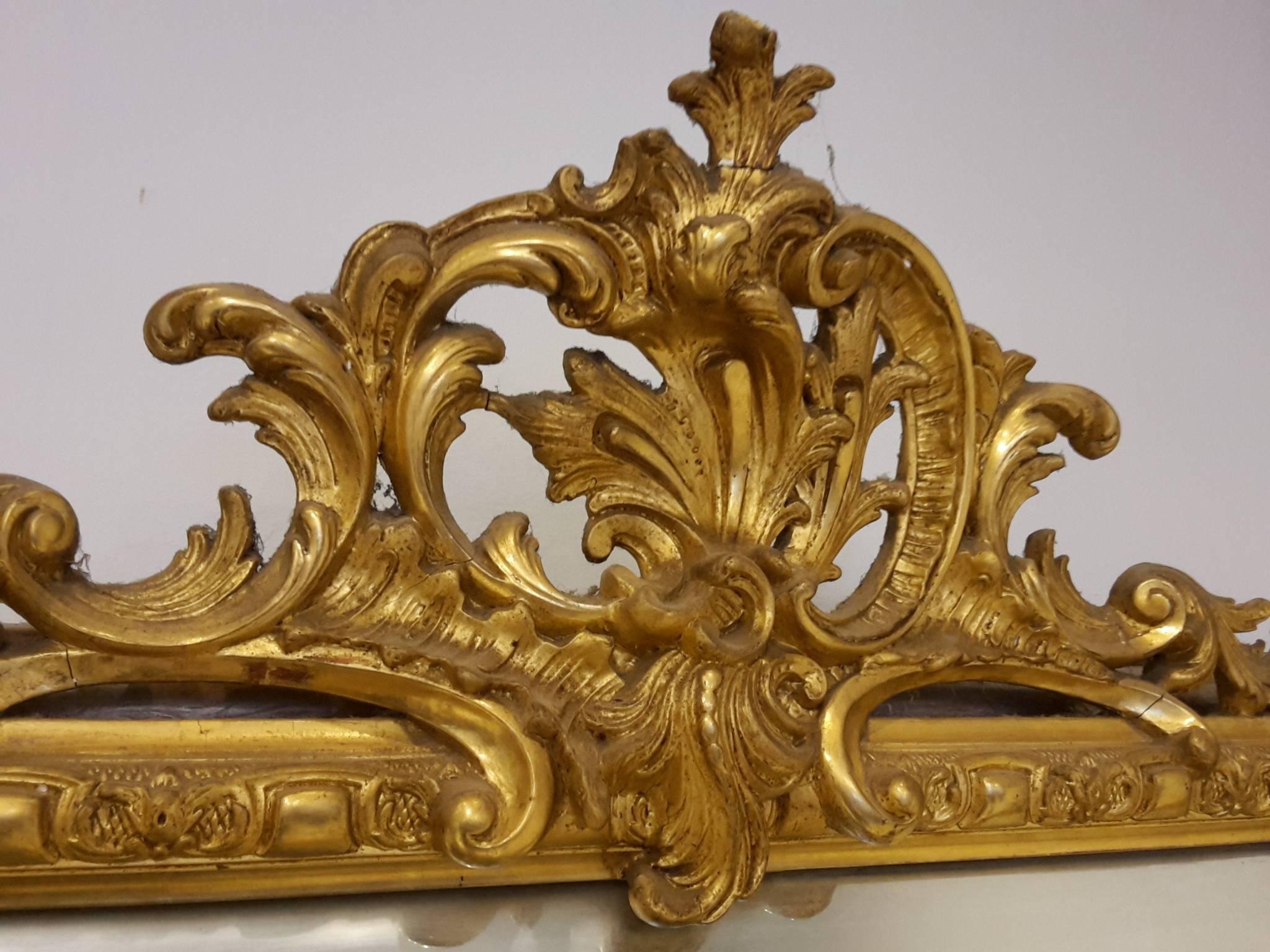 Mid-19th Century French Antique Mirror Napoleon III Gold Leaf For Sale