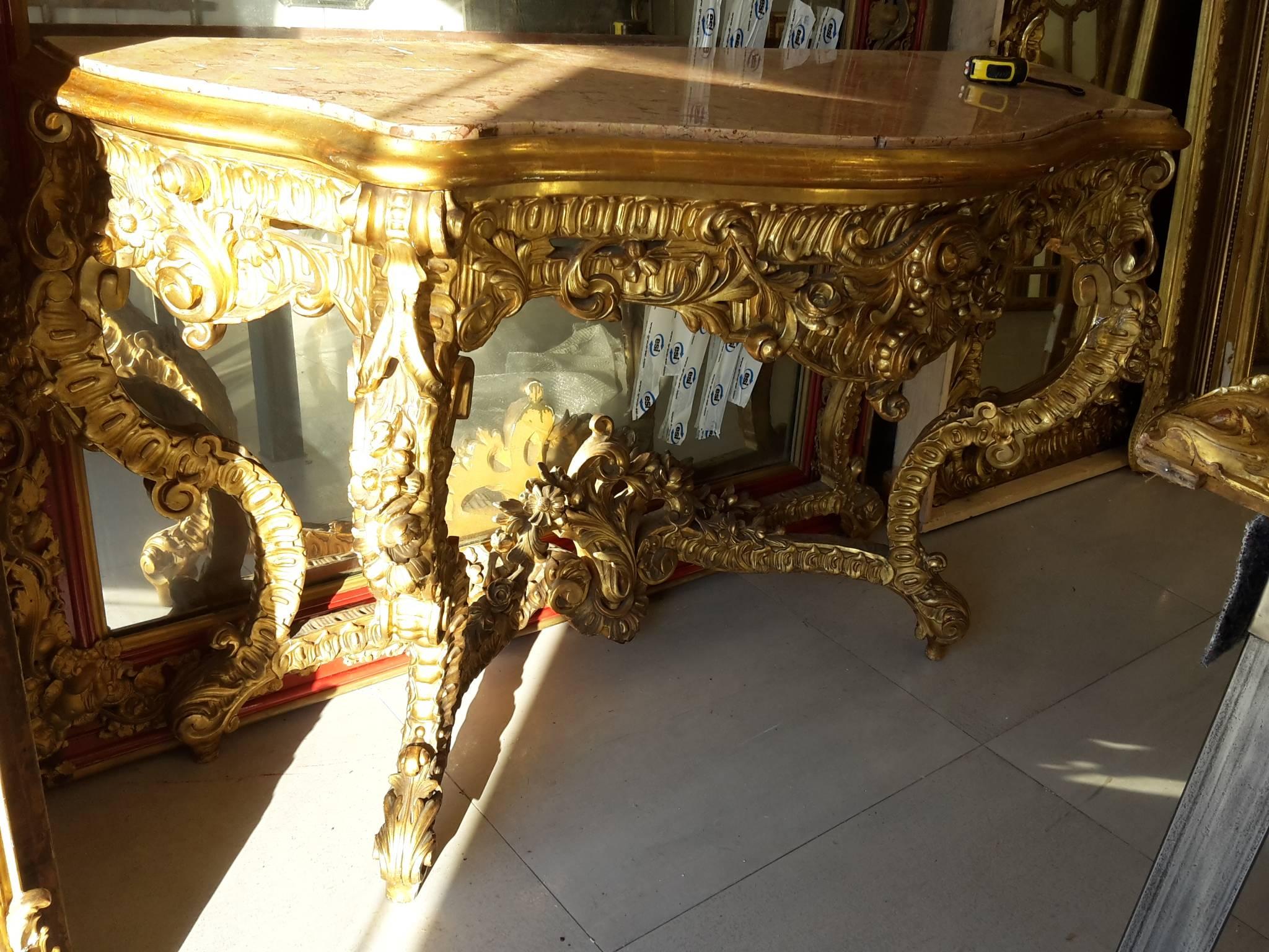 French Console Table Giltwood and French Mirror Napoléon III 4