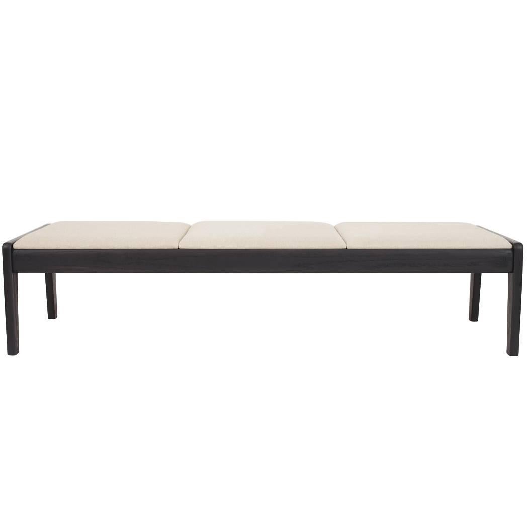Asa Pingree Upholstered Lapwing Bench in Ebonized Oak For Sale
