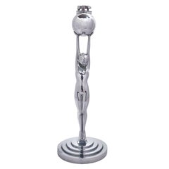 Retro Rare Ronson Art Deco Chrome-Plated Female Nude Table Lighter