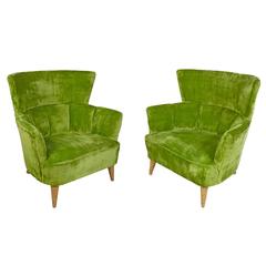 Striking Pair of Lime Green Crushed Velvet Lounge Chairs 7