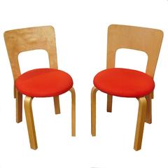 Pair of Vintage Alvar Aalto Chairs with Vibrant Orange Upholstered Seats