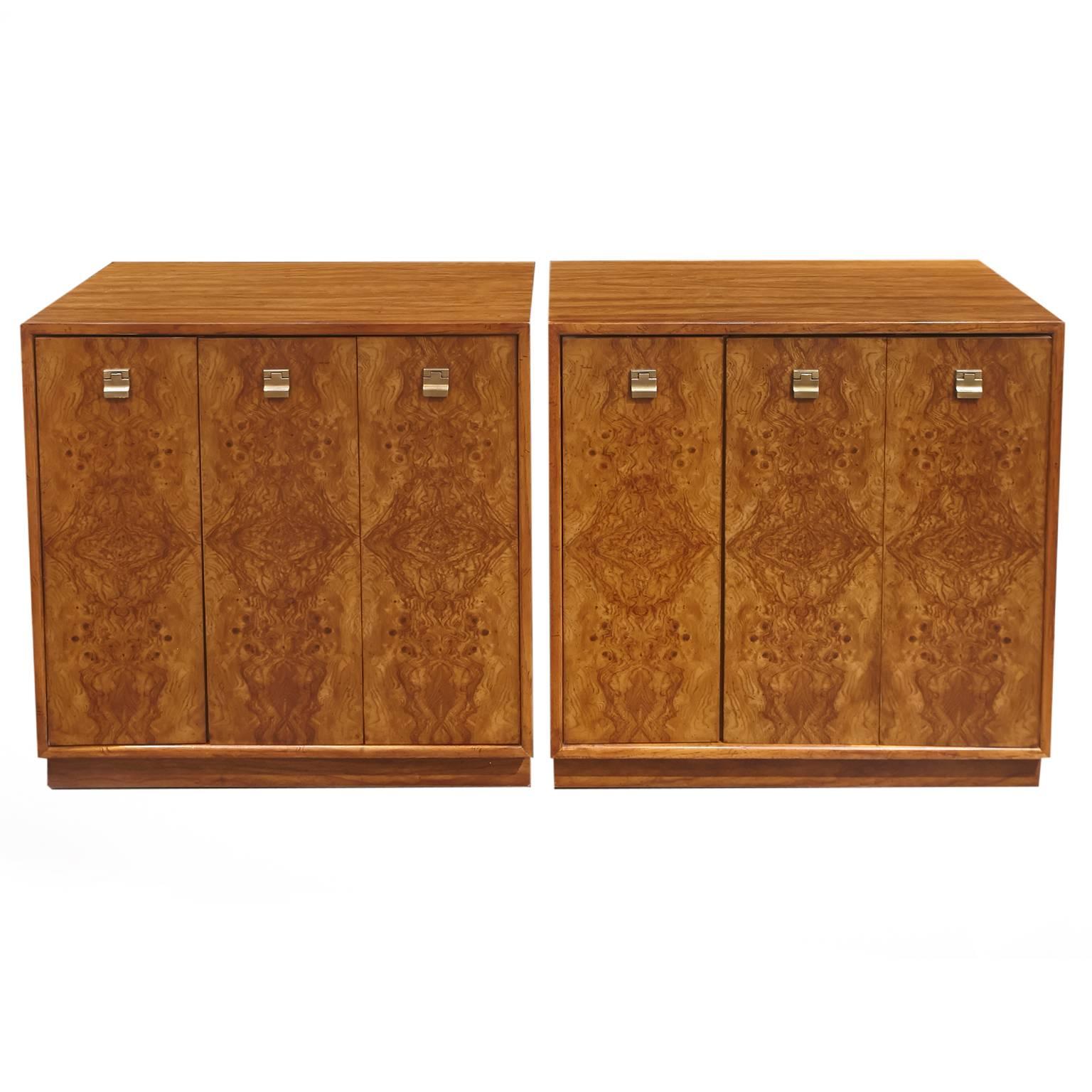Pair of Edward Wormley Burl Wood Cabinets for Drexel Precedent