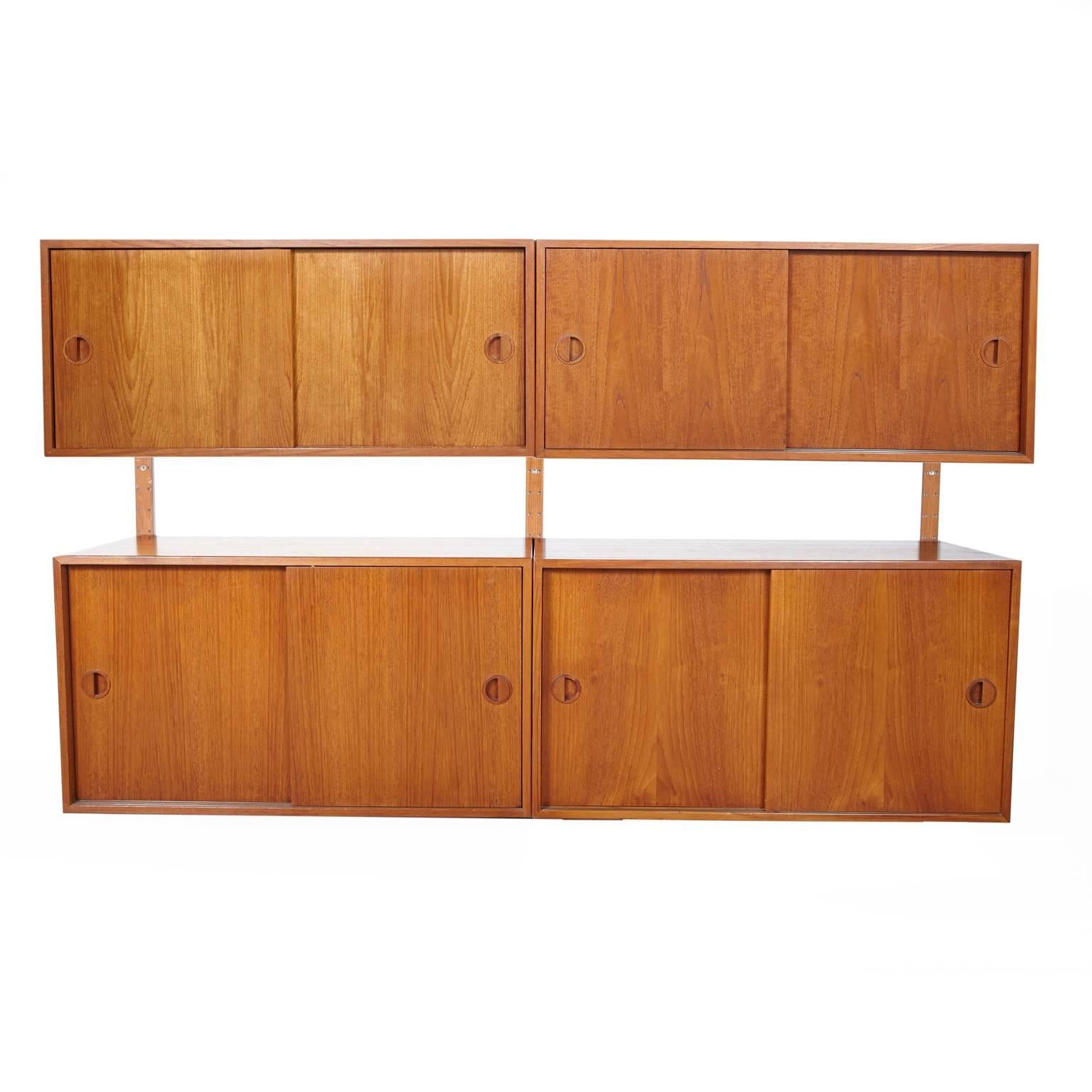 HG Furniture Danish Two-Cabinet Teak Floating Wall Unit For Sale