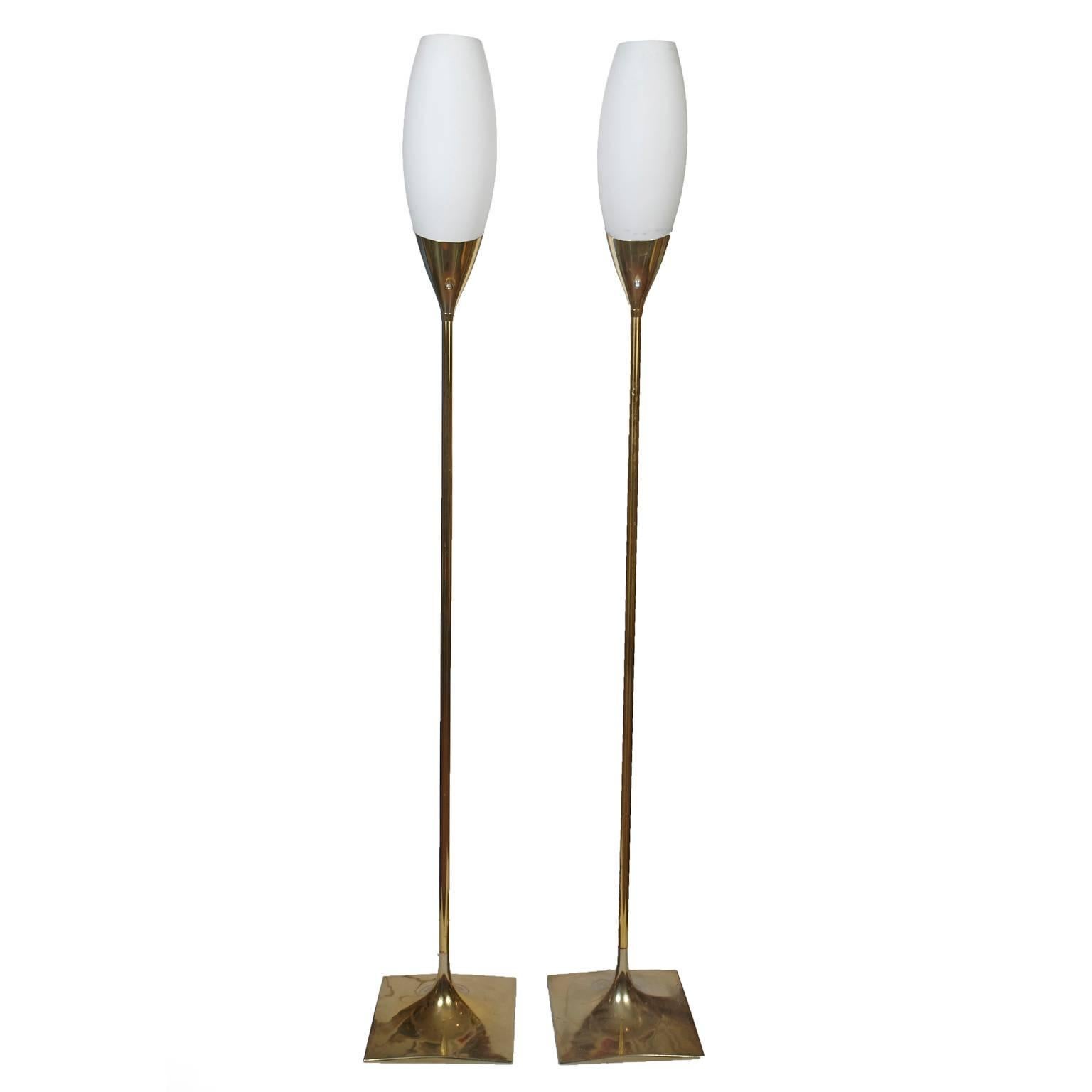 Pair of Laurel Brass Tulip Floor Lamps