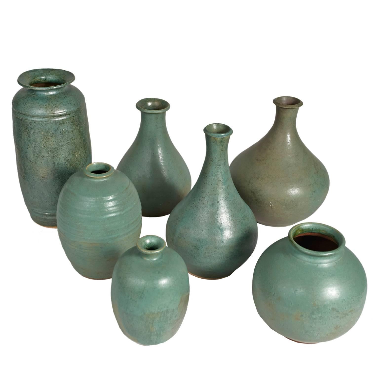 Collection of Green Ceramic Studio Pottery