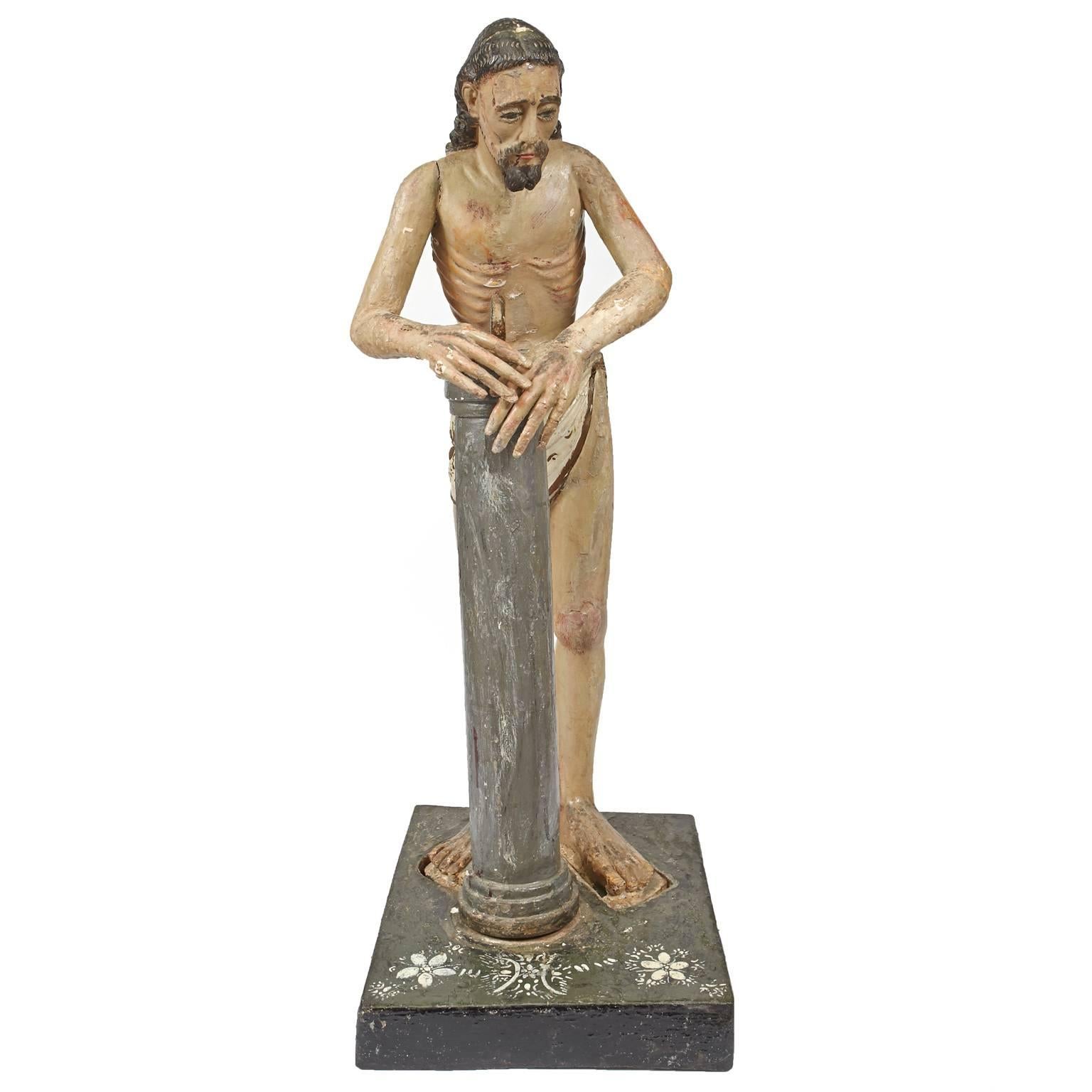Hand-Carved and Painted Statue Depicting the Flagellation of Christ For Sale