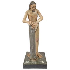 Antique Hand-Carved and Painted Statue Depicting the Flagellation of Christ