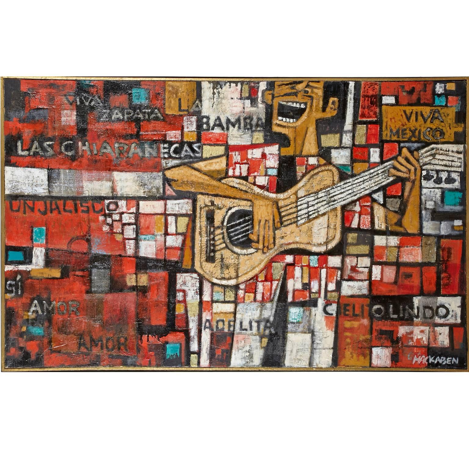 Large Oil on Canvas by Tucson, Arizona Artist, Eugene MacKaben, Guitar Player