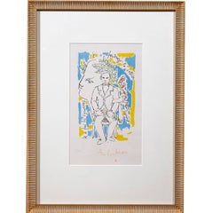Lithographie colorée de Jean Cocteau, Tête du poète et portrait d'Arthur Rimbaud