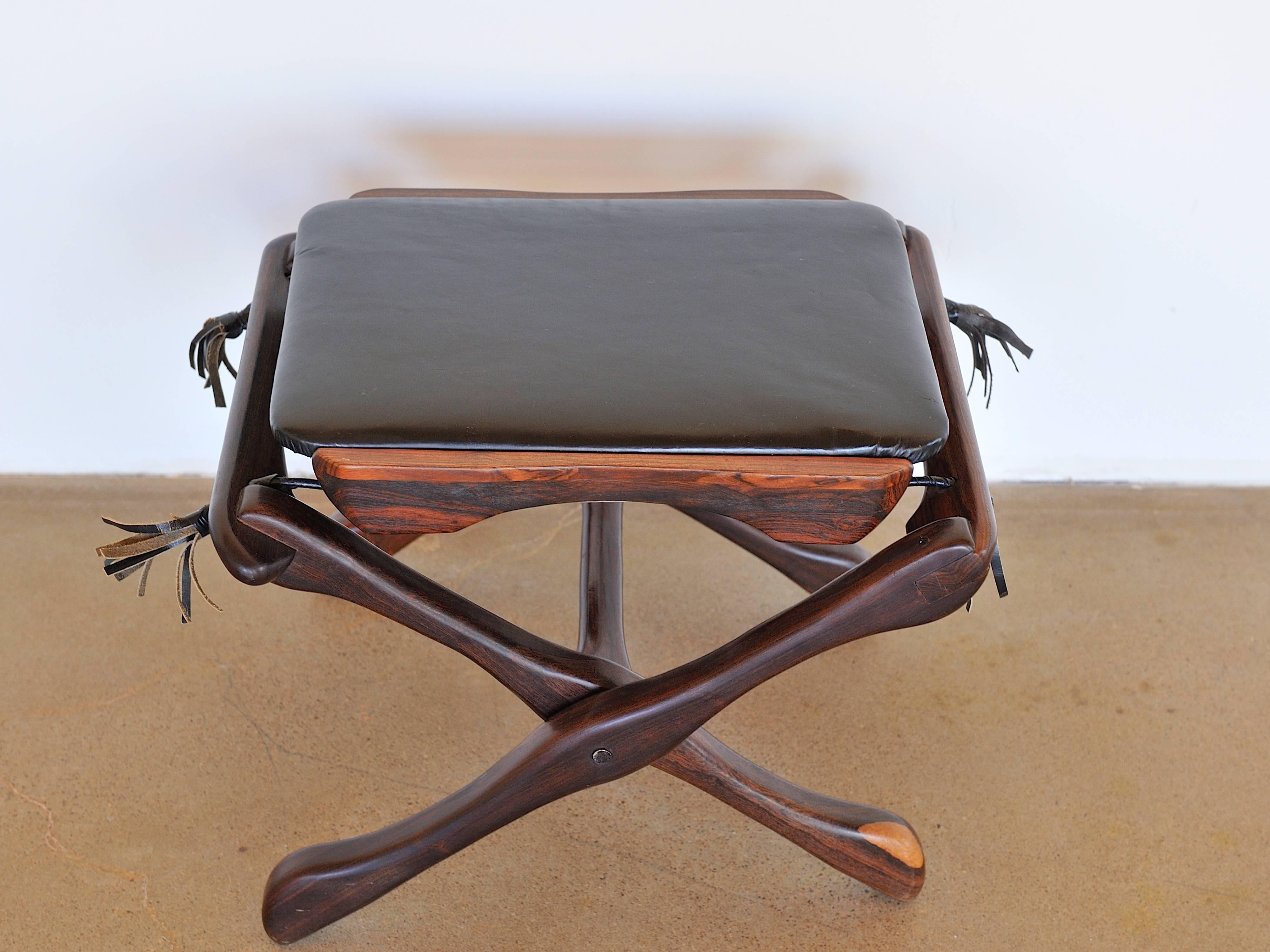 Cocobolo Pair of Don S. Shoemaker Sling Swinger Chairs with Matching Footstool For Sale