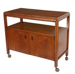 Mid-Century Modern Walnut Bar Cart or Server with Black Laminate Fold Out Top
