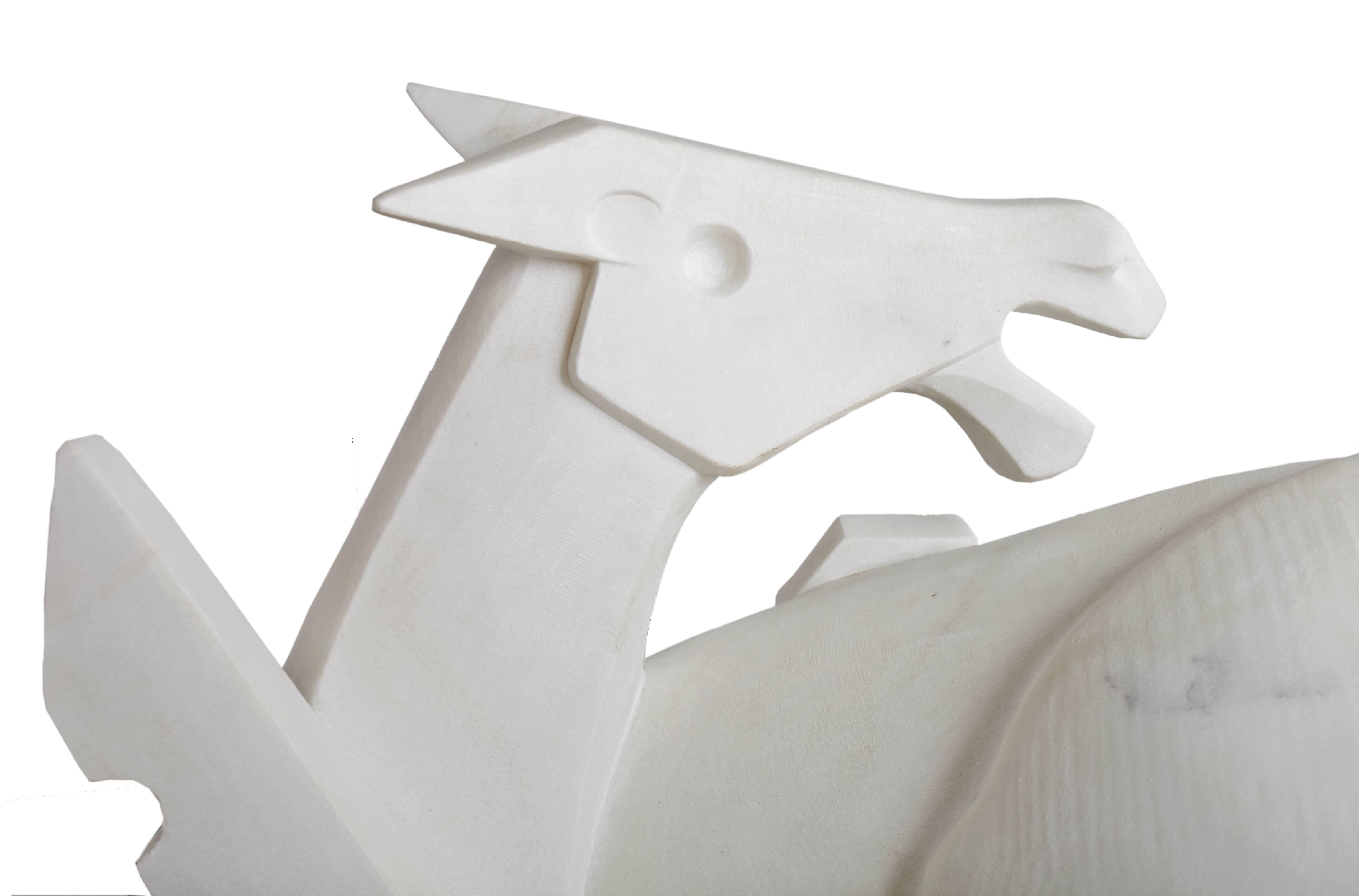 Modern Striking White Marble Carved Horse Sculpture