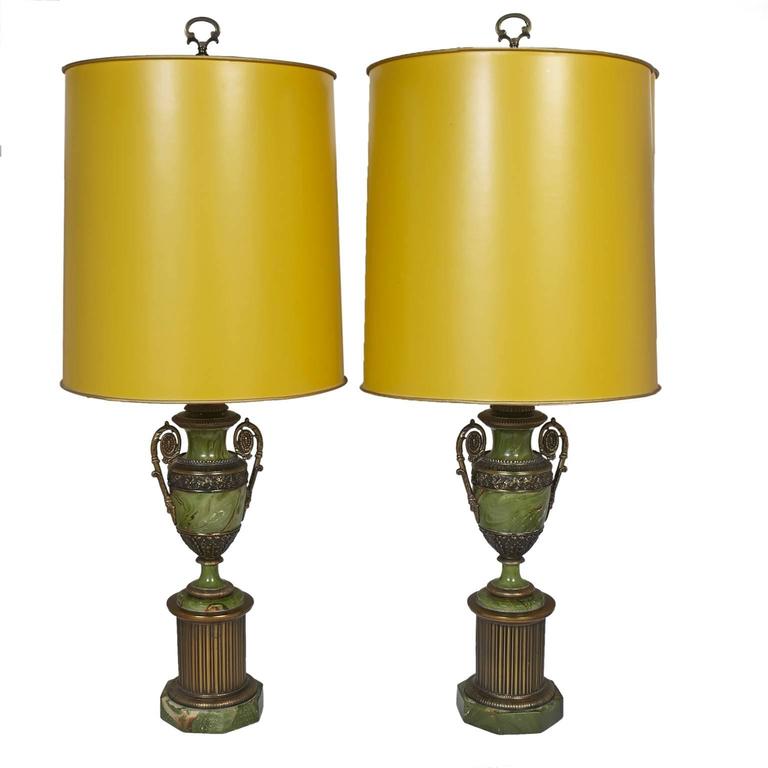 Pair Of Paul Hanson Faux Malachite Table Lamps With Original Shades Beautiful Pair Of Paul Hanson Faux Malachite Table Lamps With Original Mustard Colored Shades Shade