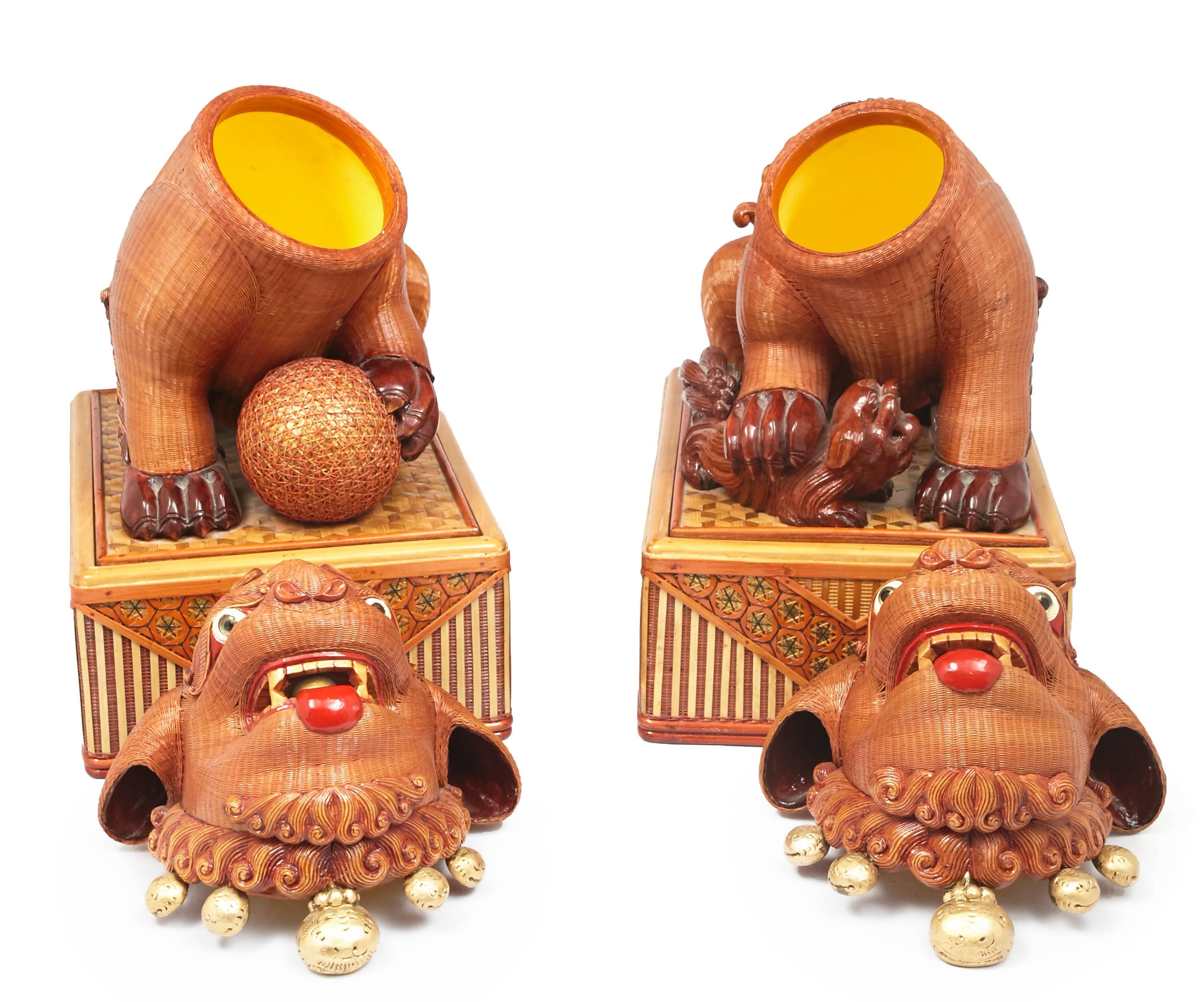 Arts and Crafts Pair of Mid-Century Chinese Foo Dog Boxes For Sale