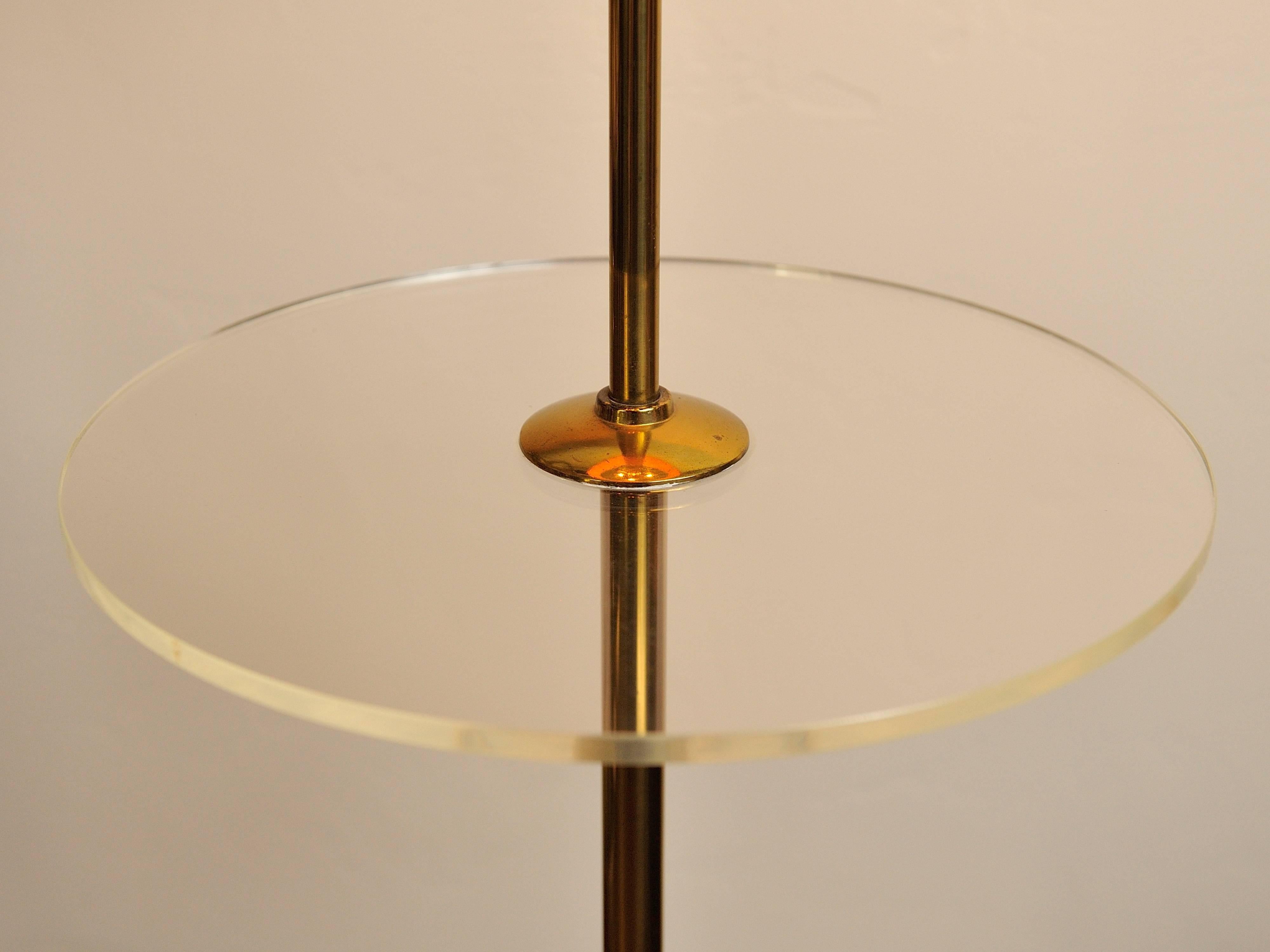 Stiffel brass and acrylic floor lamp with original shade.  
Good vintage condition.  