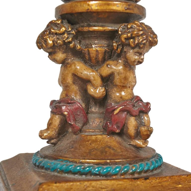 Exquisite Pair of French Inspired Candelabra Lamps with Four Cherubs