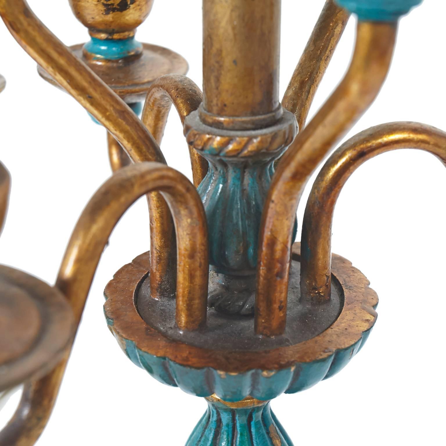Wood Exquisite Pair of French Inspired Candelabra Lamps with Four Cherubs For Sale