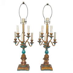 Exquisite Pair of French Inspired Candelabra Lamps with Four Cherubs